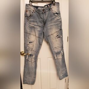 Grindhouse Men's Light Blue Ripped Slim Jeans